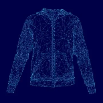 Blue jacket with a hood is shown in a computerized image. The jacket is made of Stock Illustration
