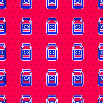 Blue Jam jar icon isolated seamless pattern on red background. Vector 스톡 일러스트