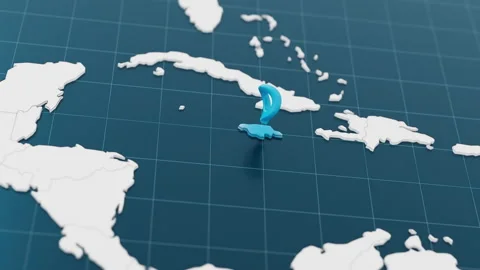 Blue Jamaica 3d map with pointer pin surrounded with other countries in white Stock Footage 314382816