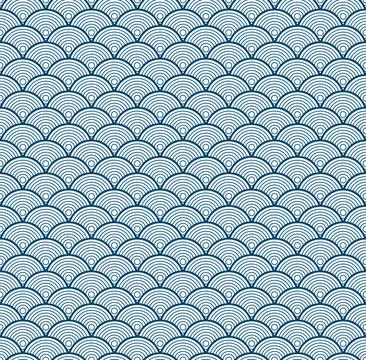 Blue Japanese wave seamless pattern background vector 스톡 일러스트