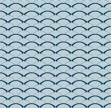Blue Japanese wave seamless pattern background vector-05 Stock Illustration
