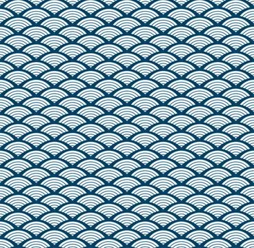 Blue Japanese wave seamless pattern background vector-06 Stock Illustration