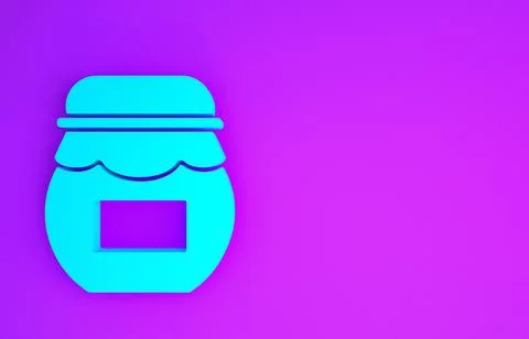 Blue Jar of honey icon isolated on purple background. Food bank. Sweet natura Illustrazione stock