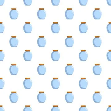 Blue jars with brown lids seamless pattern Stock Illustration