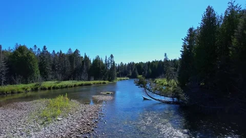 Blue Jay Creek river with Michael's Bay, Lake Huron, Manitoulin Island, unv.. Stock Footage 260411229