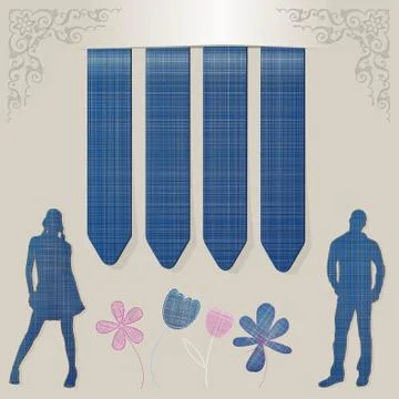 Blue jeans labels on gray frame Stock Illustration