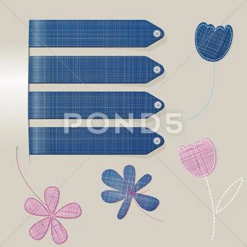 Blue jeans labels on gray frame Stock Photos