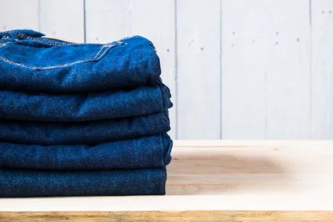 Blue jeans stacked Stock Photos