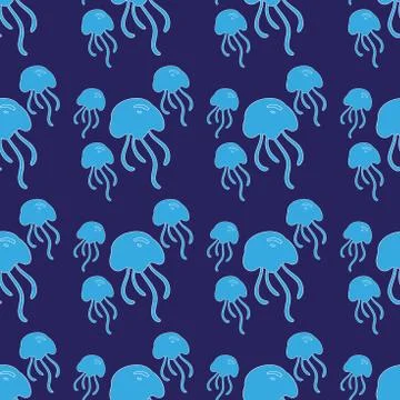Blue jellyfish pattern on blue background Stock Illustration