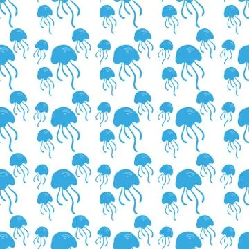 Blue jellyfish pattern on white background Stock Illustration