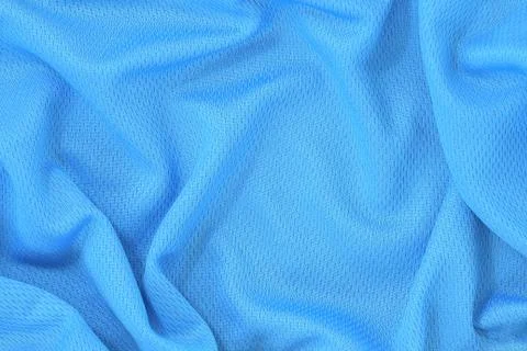 Blue jersey polyester fabric texture background, sports wear background. Foto stock