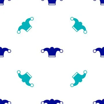 Blue Jester hat with bells isolated seamless pattern on white background. Clown Stock Illustration