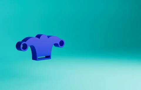 Blue Jester hat with bells isolated on blue background. Clown icon. Amusement Stock Illustration