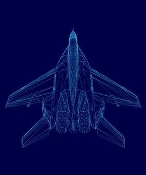 Blue jet is shown in a blue background. The jet is in a stylized form, with its Stock Illustration