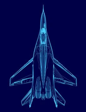 Blue jet is shown in a blue background. The jet is in the middle of the image Stock Illustration