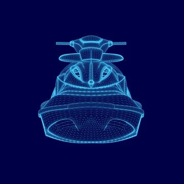 Blue jet ski is shown in a stylized, 3D form. The jet ski is a small, compact Stock Illustration