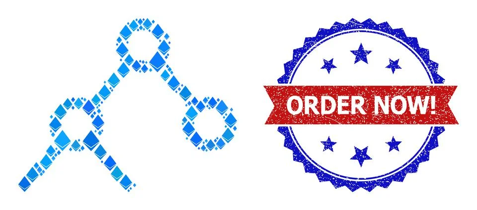 Blue Jevel Collage Binary Links Icon and Distress Bicolor Order Now! Watermark Stock Illustration