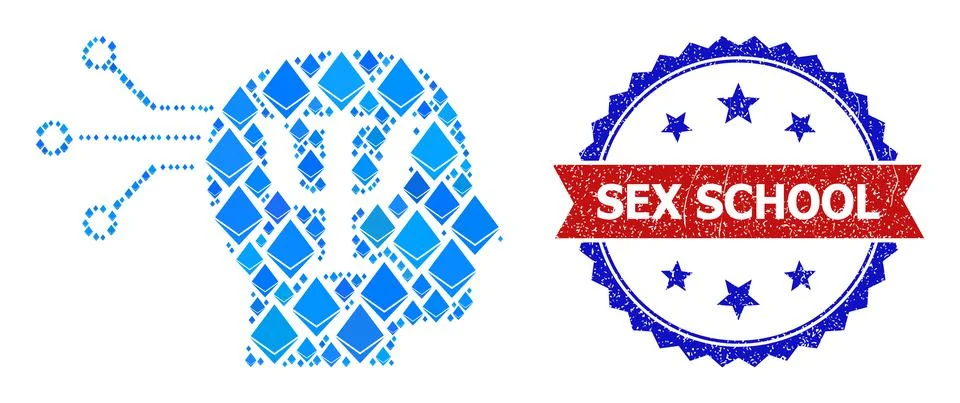Blue Jevel Collage Mental Programming Icon and Scratched Bicolor Sex School Stock Illustration