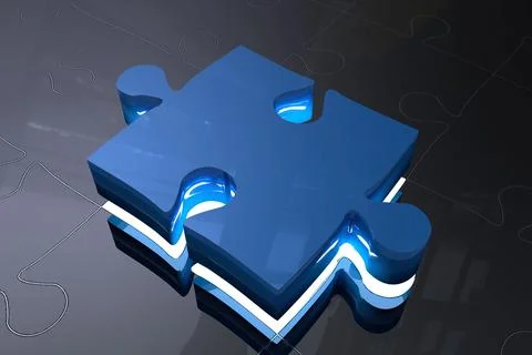 Blue jigsaw piece on table Stock Illustration