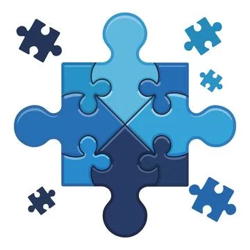 Blue Jigsaw Puzzle Pieces Vector Illustration for Teamwork Illustrazione stock