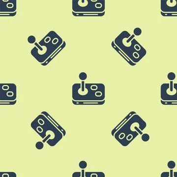 Blue Joystick for arcade machine icon isolated seamless pattern on yellow Stock Illustration