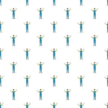 Blue jumpsuit worker pattern holding wrench tool イラスト素材