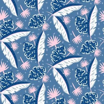 Blue jungle leaves pattern for summer seamless prints. Stock Illustration