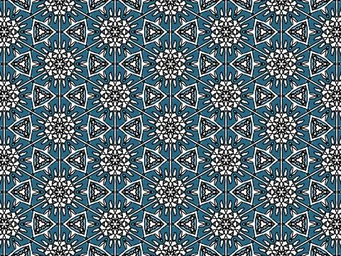 Blue kaleidoscope geometric seamless pattern. イラスト素材