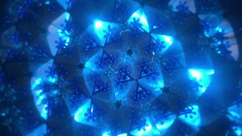 Blue kaleidoscope pattern shifting with symmetrical abstract shapes and glow 動画素材 341854276