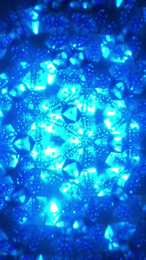 Blue kaleidoscope snowflake pattern moving with glittering gems Видео 341854264