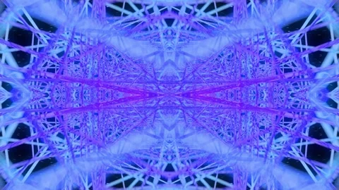 Blue kaleidoscopic  animation of hypnotic pattern  on black background Video stock 156328601