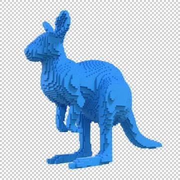 Blue kangaroo statue from plastic blocks on a transparent background. Stock Illustration