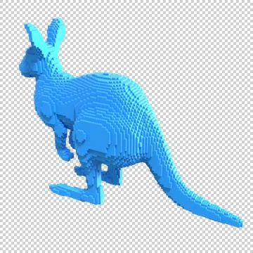 Blue kangaroo statue from plastic blocks on a transparent background. Stock Illustration