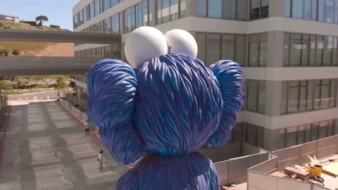 Blue KAWS BFF Sculpture, Playa Vista, Close Aerial Orbit, 4K Stock Footage 144872747