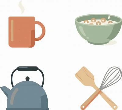 Blue Kettle and Brown Coffee Cup Kitchen Vector Illustration Stock Illustration