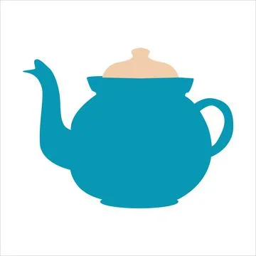 Blue kettle kitchen isolated on white in vector Stock Illustration