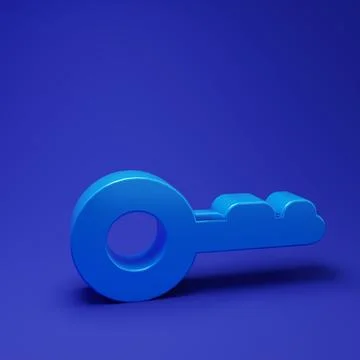 Blue Key icon isolated on blue background. Minimalism concept. 3D render il.. Stock Illustration