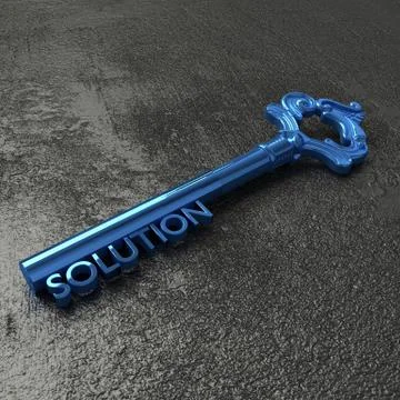 The blue key to solutions on a black stone table Stock Illustration