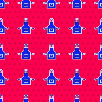 Blue Kitchen apron icon isolated seamless pattern on red background. Chef Stock Illustration