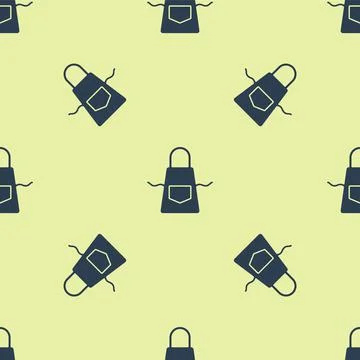 Blue Kitchen apron icon isolated seamless pattern on yellow background. Chef Illustrazione stock