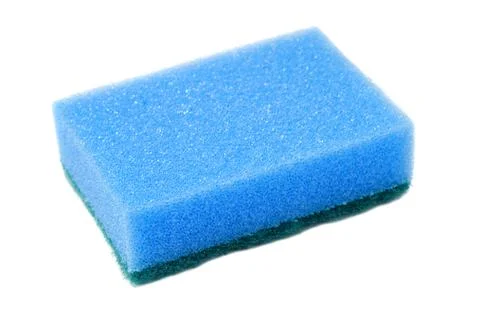 Blue kitchen sponge on white background Stock Photos