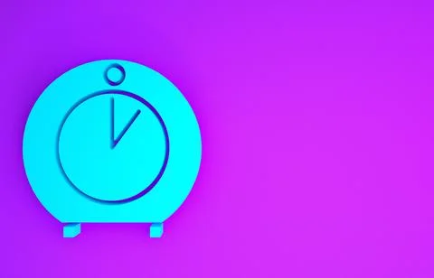 Blue Kitchen timer icon isolated on purple background. Cooking utensil. Minim Stock Illustration