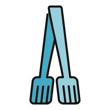 Blue kitchen tongs serving cooking food icon Stock Illustration