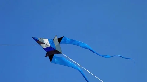 Blue kite flying in the clear sky Stock Footage 219982903