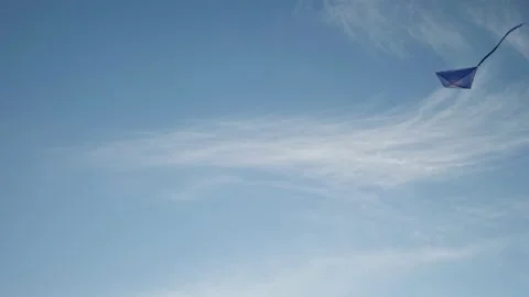 Blue kite flying high in the sunset sky Stock Footage 158320809