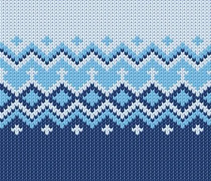 Blue knitted pattern for sweater, nordic winter background vector illustration Stock Illustration