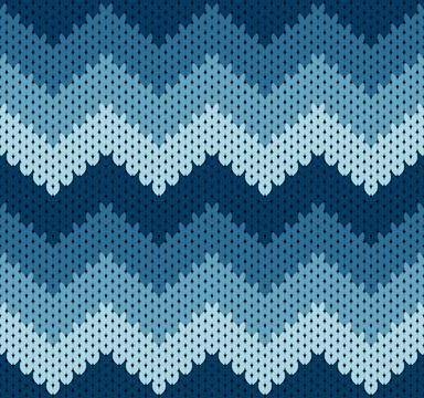 Blue knitted seamless chevron pattern with horizontal zigzag stripes Stock Illustration