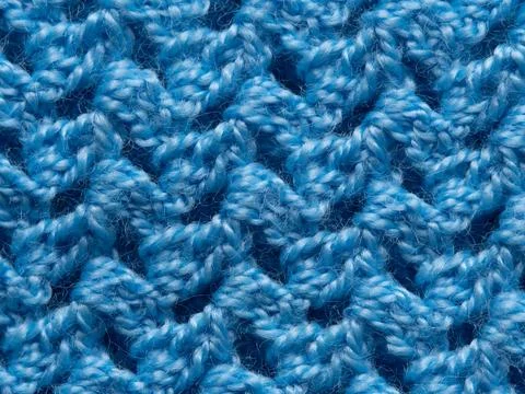 Blue knitted wool fabric texture background patterned surface Stock Photos