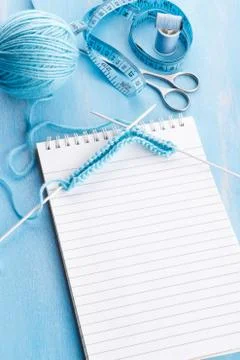 Blue knitting wool Stock Photos