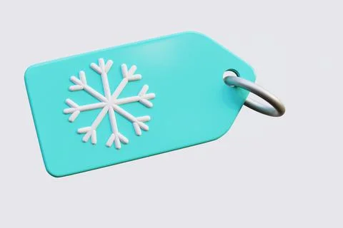 Blue label or keychain with a snowflake on the ring, 3d render Stock Illustration